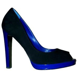 Sergio Rossi Black/Blue Suede Open Toe Pumps - Size 39 (US 9) Used